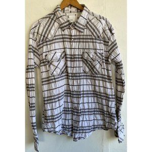 BKE Men's Shirt Pearl Snap Slim Fit Size XL Tan White Plaid Western Long Sleeve